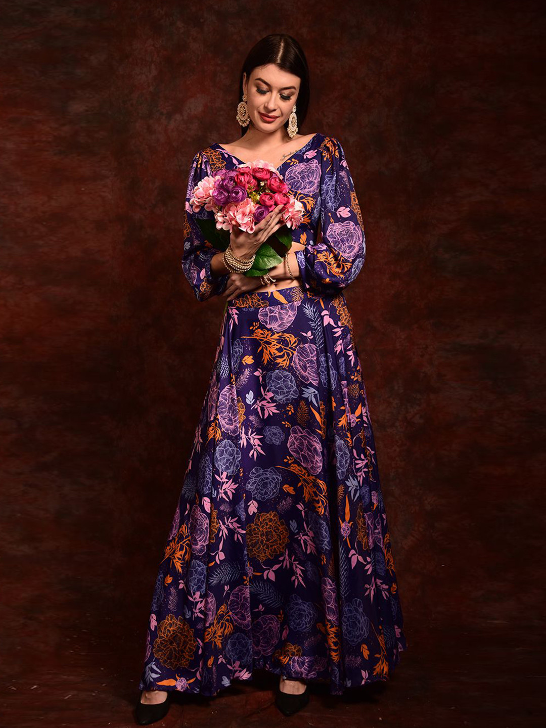 

Laalzari Printed Ready to Wear Lehenga &, Purple