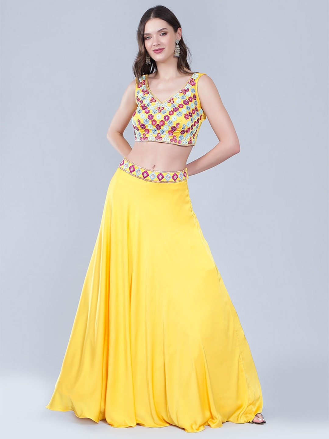 

Laalzari Embroidered Sequinned Ready to Wear Lehenga & Blouse With Dupatta, Yellow