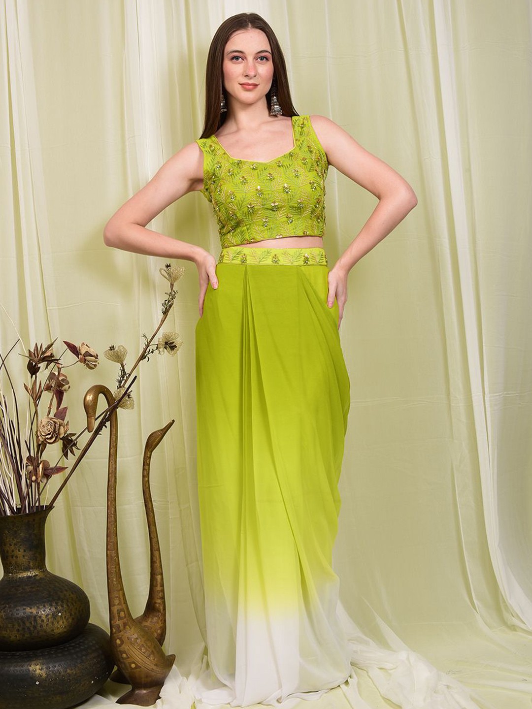 

Laalzari Embroidered Beads and Stones Ready to Wear Lehenga Choli, Green