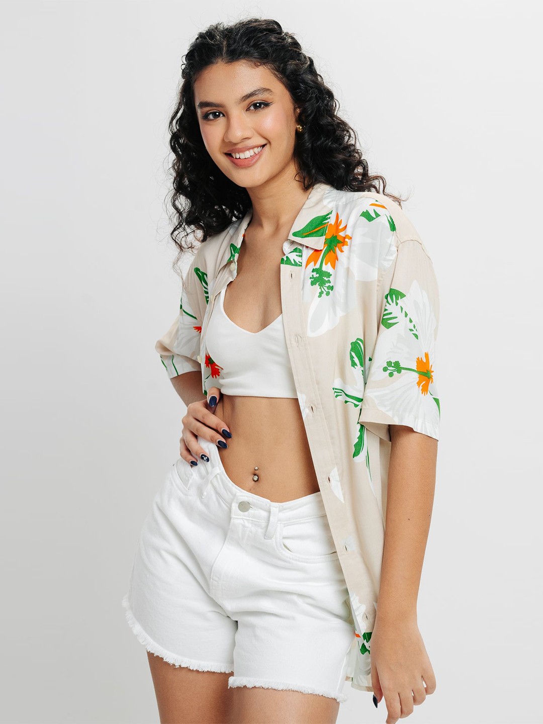 

FREAKINS Floral Printed Pure Cotton Casual Shirt, White