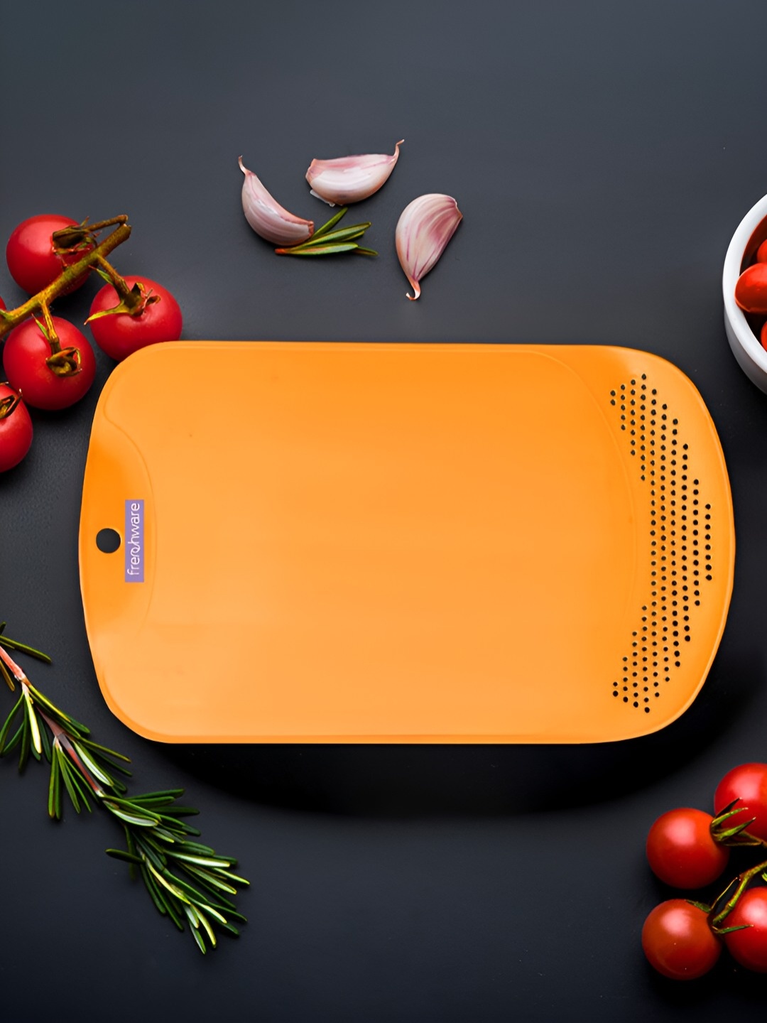 

Frenchware Orange-Coloured Chopping Board With Drainer
