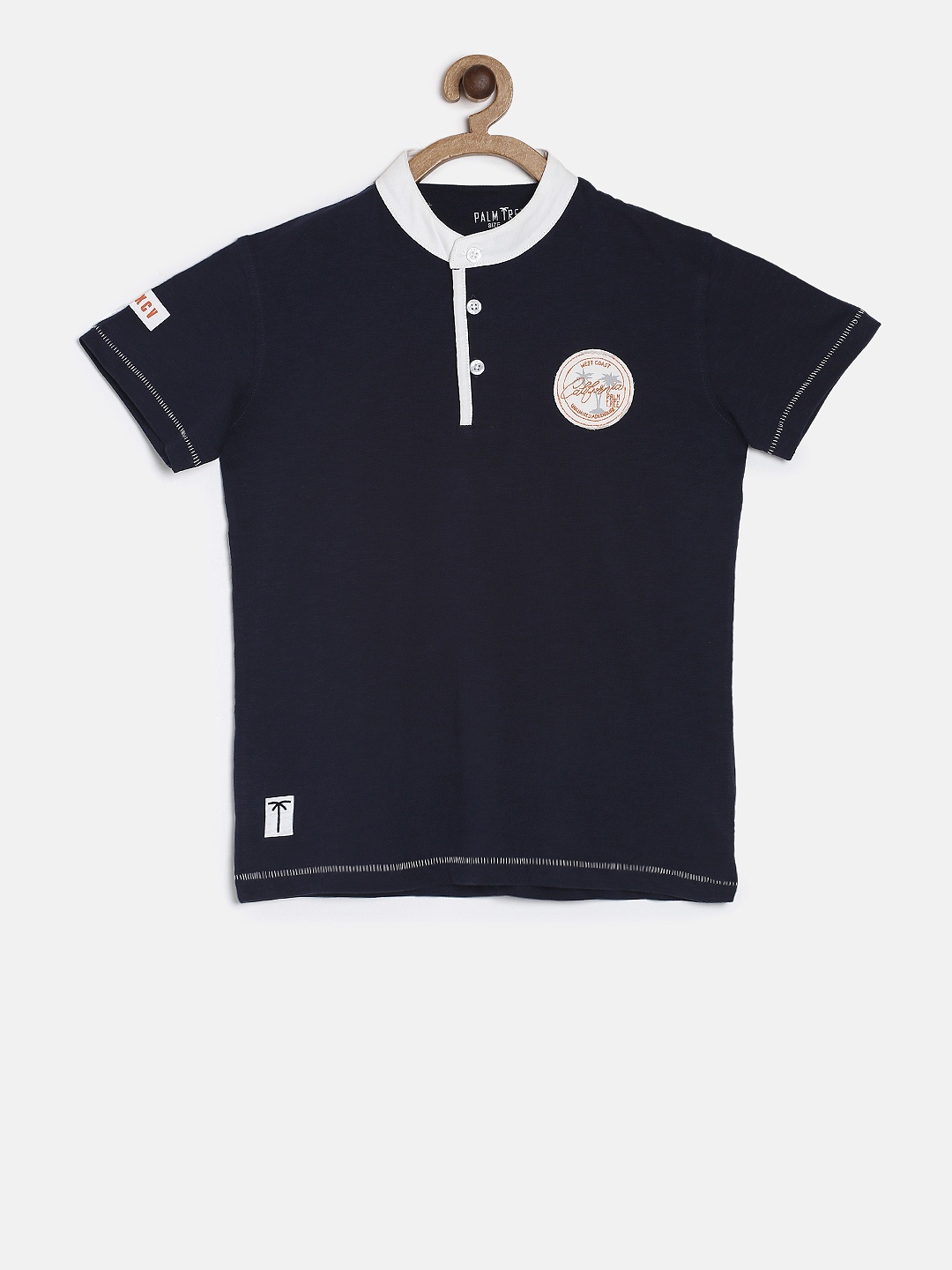 

Palm Tree Boys Navy Blue Solid Henley Neck T-shirt