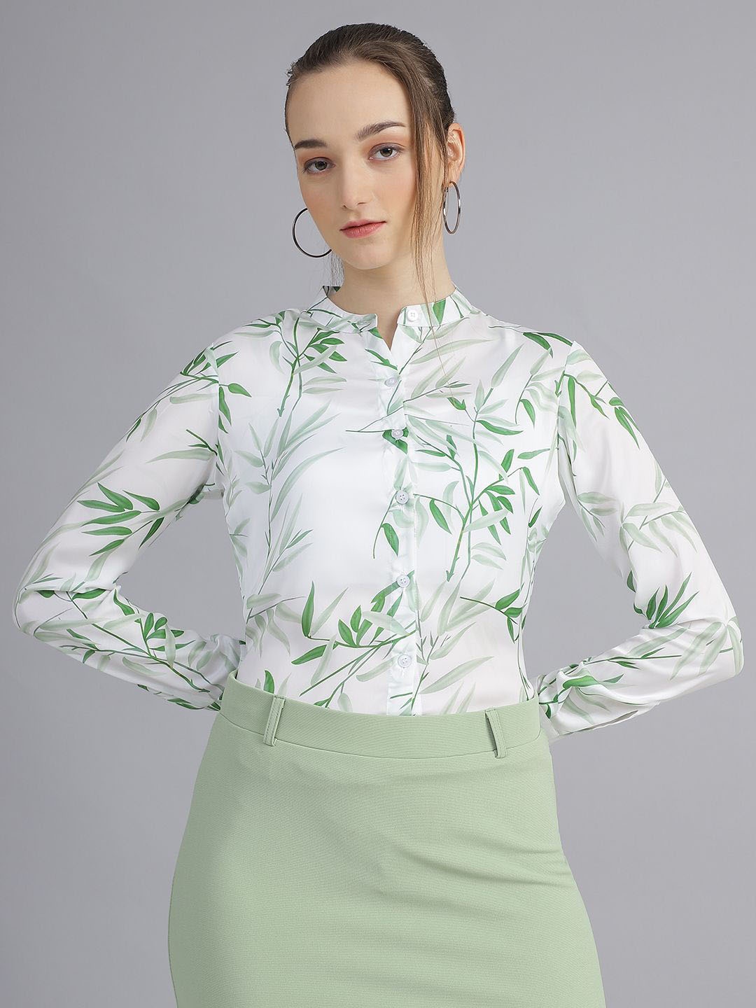FITHUB Floral Printed Formal Shirt, White