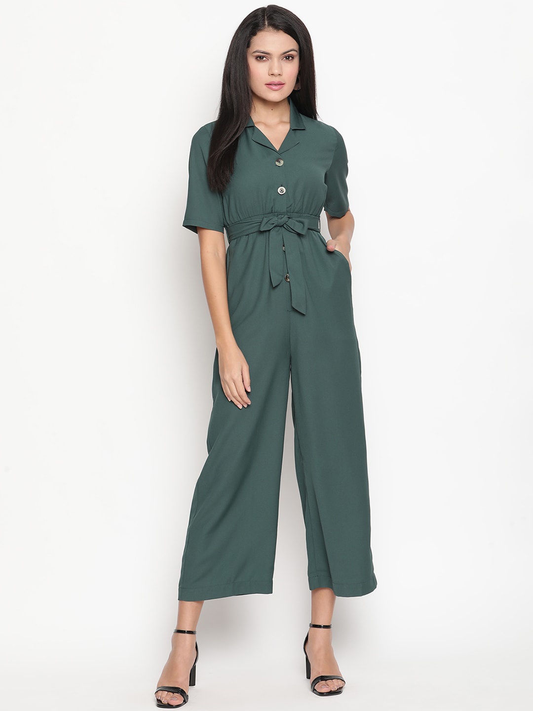 

HOUSE OF KKARMA Shirt Collar Culotte Jumpsuit, Green