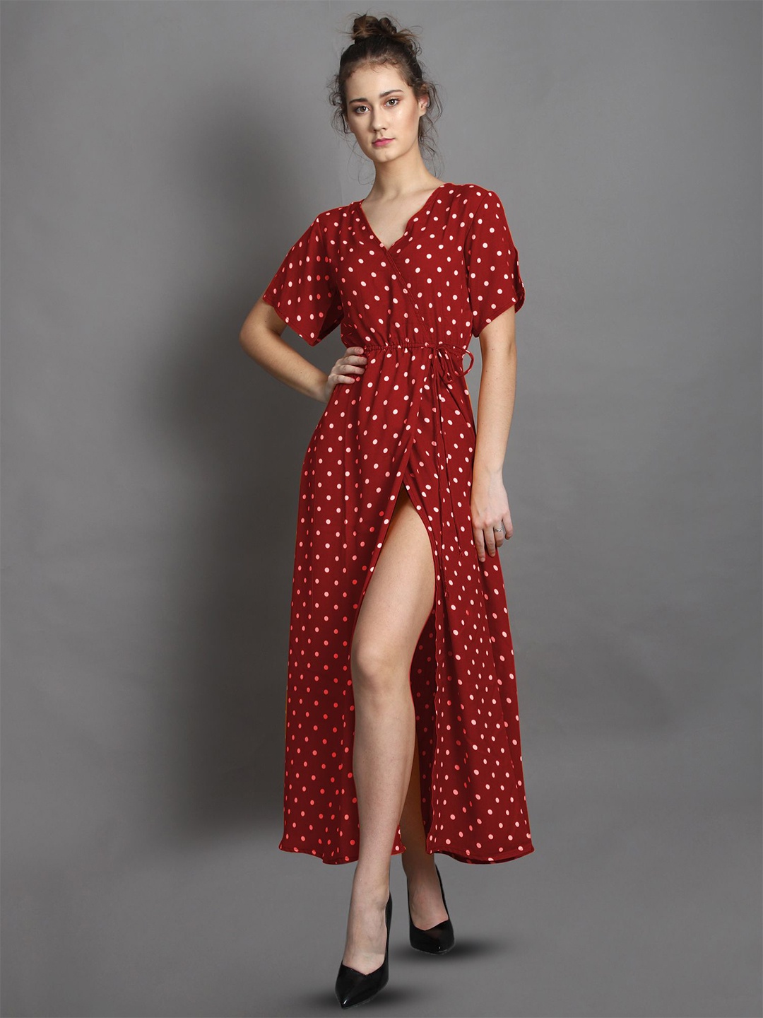 

TANDUL Polka Dot Printed Cotton Maxi Dress, Red