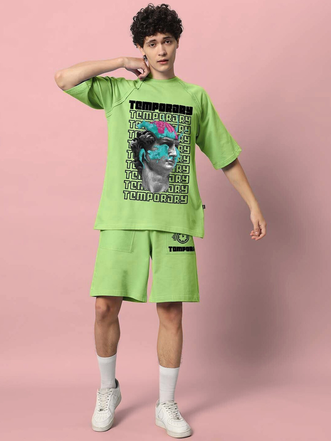 

WEARDUDS Graphic Printed Pure Cotton T-Shirt With Shorts, Green