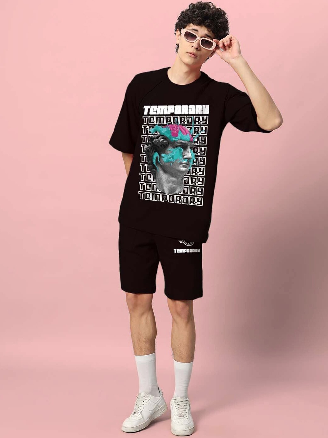 

WEARDUDS Printed Pure Cotton T-Shirt With Shorts, Black