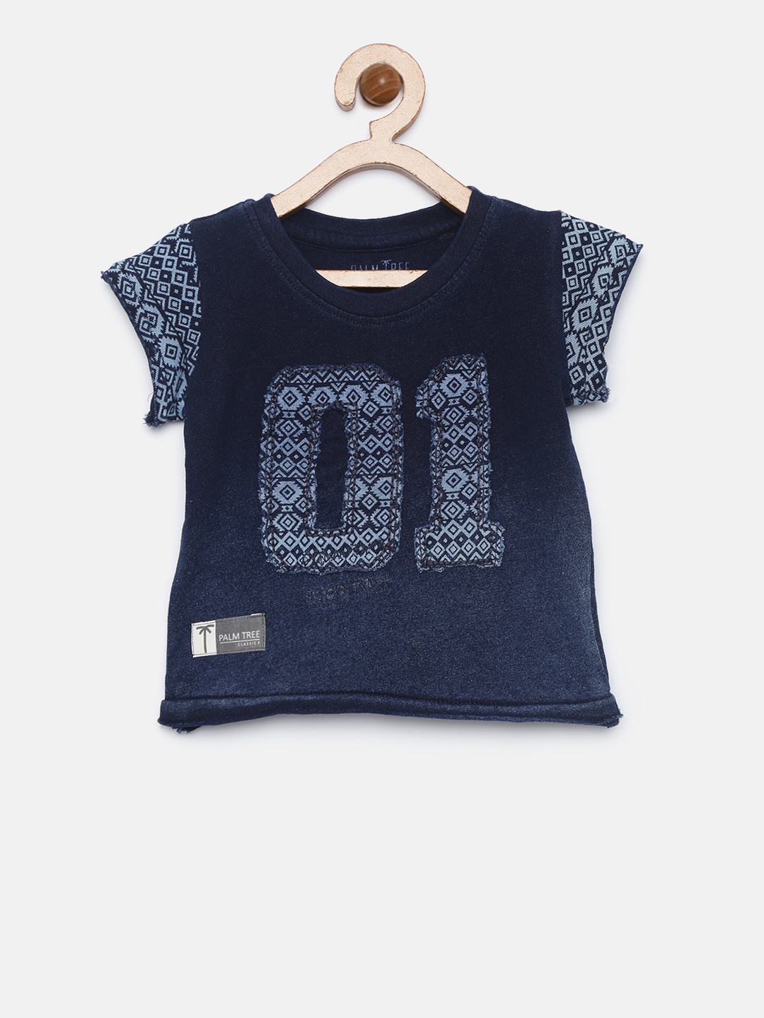 

Palm Tree Boys Navy Blue Self Design Round Neck T-shirt