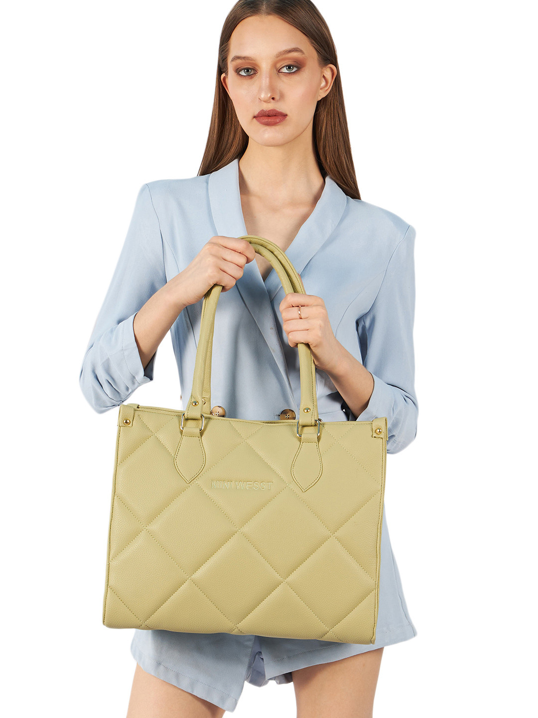 

MINI WESST Textured Structured Shoulder Bag Up to 12 inch, Green
