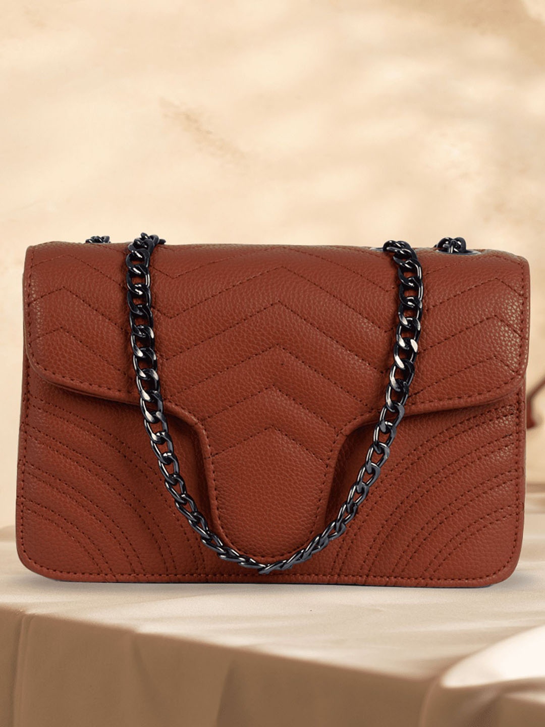 

MINI WESST Textured Structured Shoulder Bag, Brown