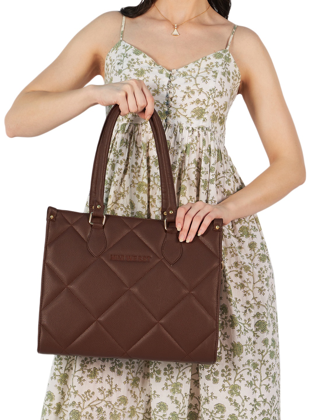 

MINI WESST Textured Structured Shoulder Bag, Brown