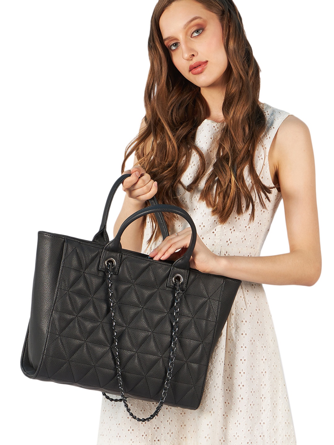 

MINI WESST Textured Structured Tote Bag, Black