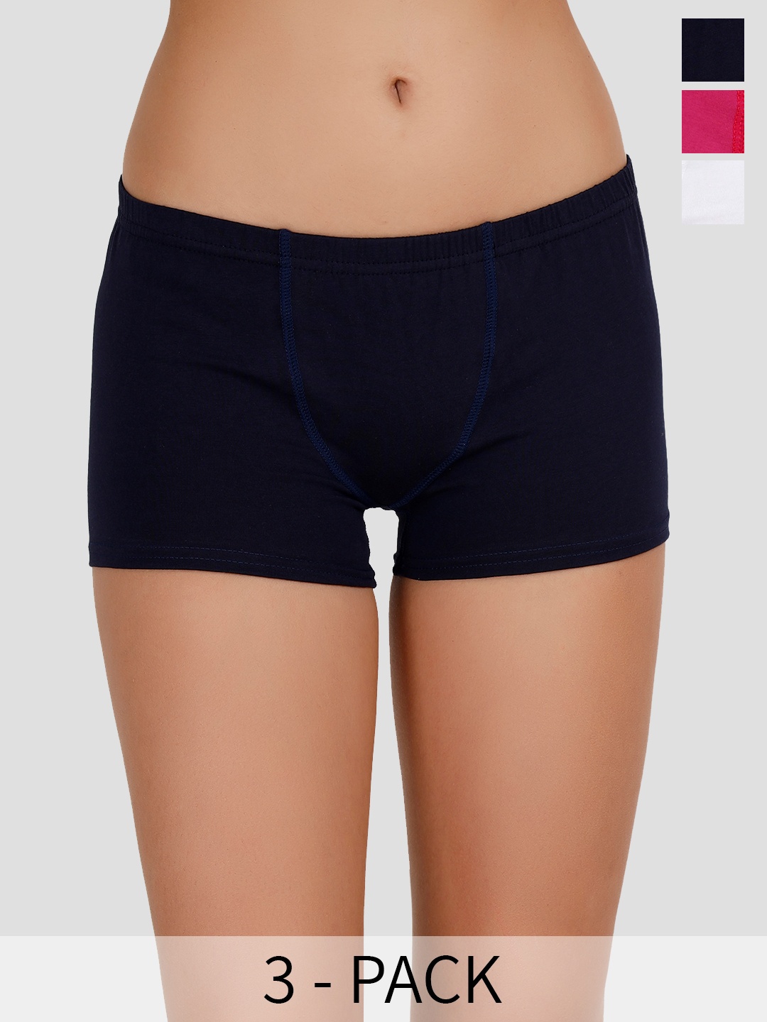 

Selfcare Pack of 3 Lycra Mid Rise Boy Short Panties - SN2621, White