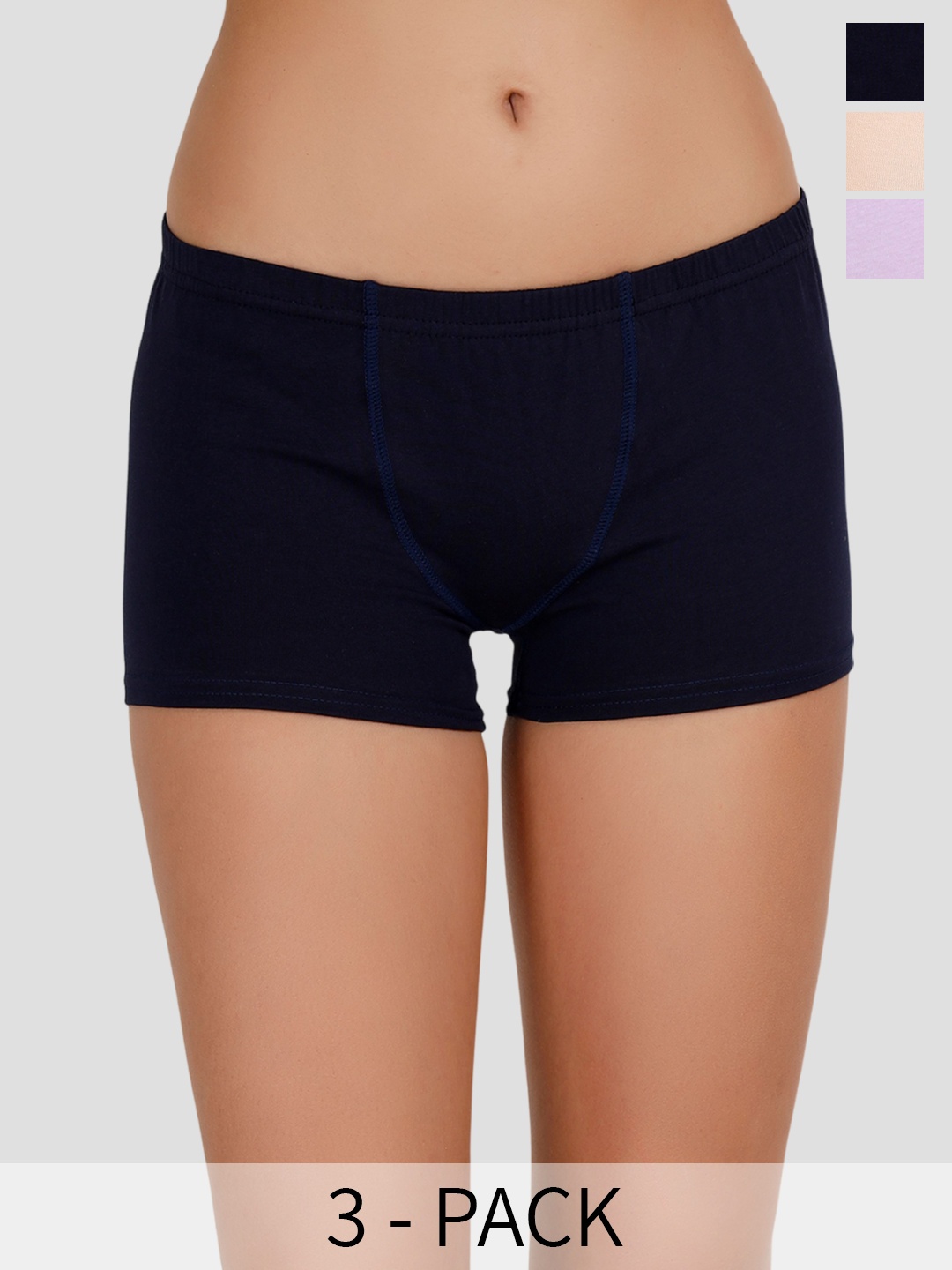 

Selfcare Pack of 3 Lycra Mid Rise Boy Short Panties- SN2621, Navy blue