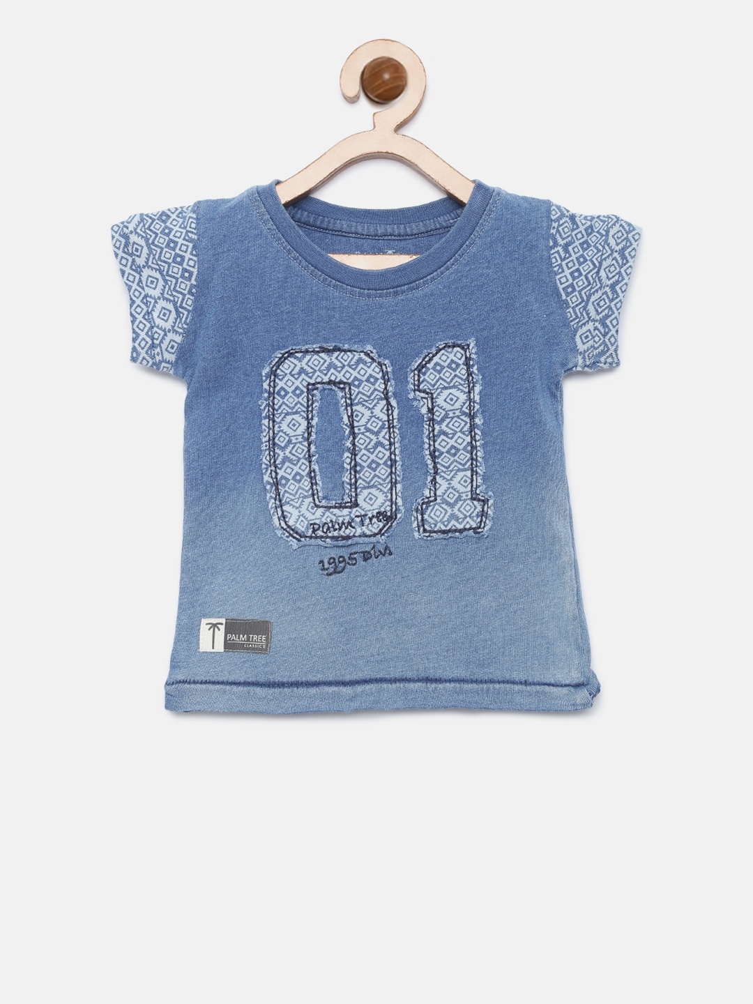 

Palm Tree Boys Blue Aplique Round Neck T-shirt