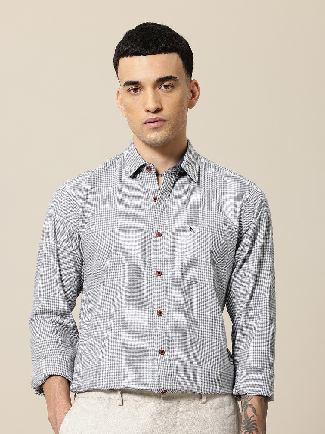 

Mr Bowerbird Men Premium Tailored Fit Checked Pure Cotton Casual Shirt, White