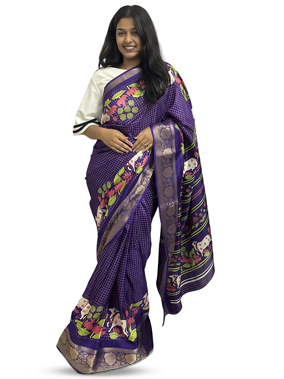 

SANJANA SILK Floral Zari Chanderi Saree, Purple