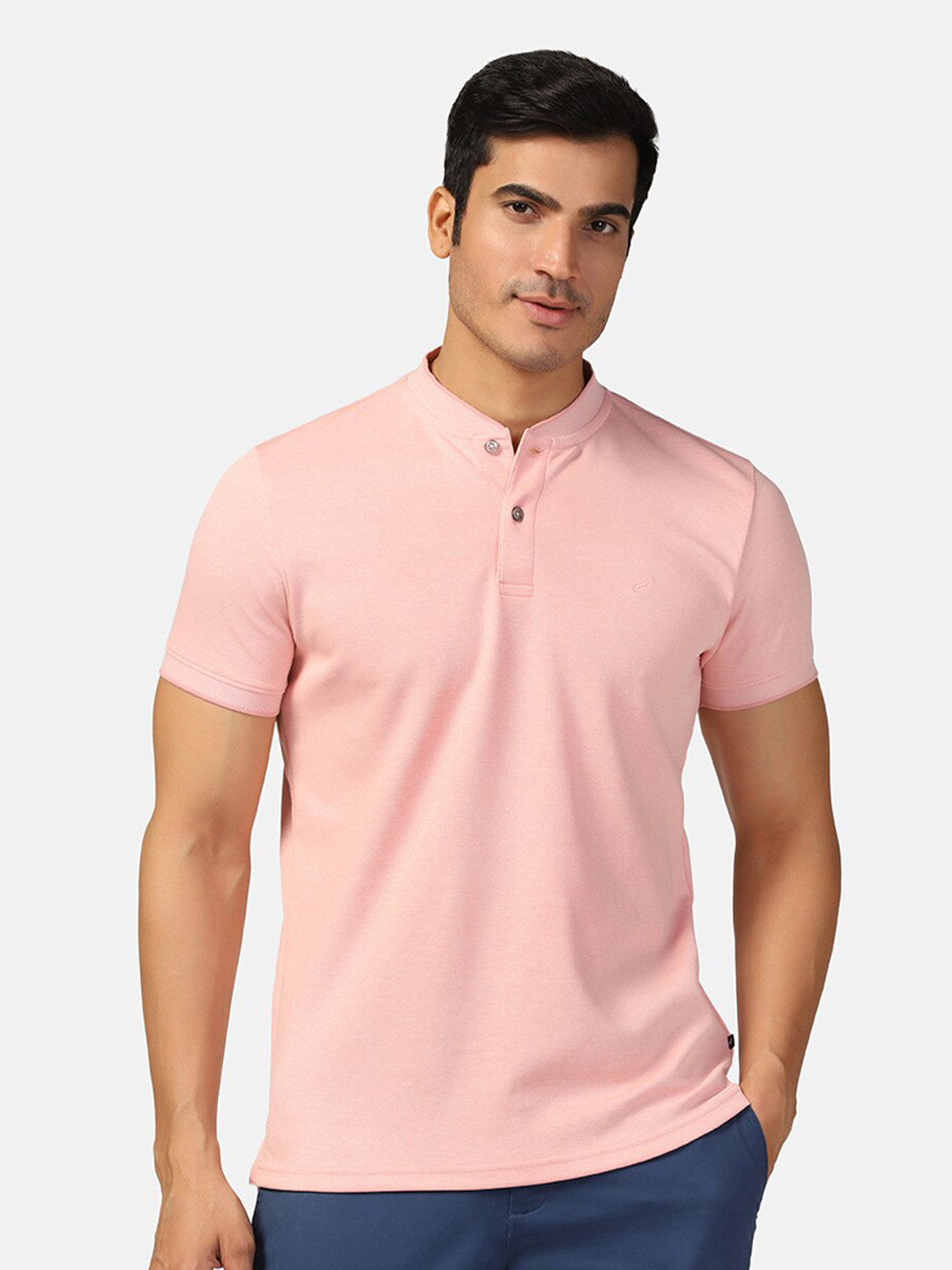 

Blackberrys Mandarin Collar Cotton Slim Fit T-shirt, Pink