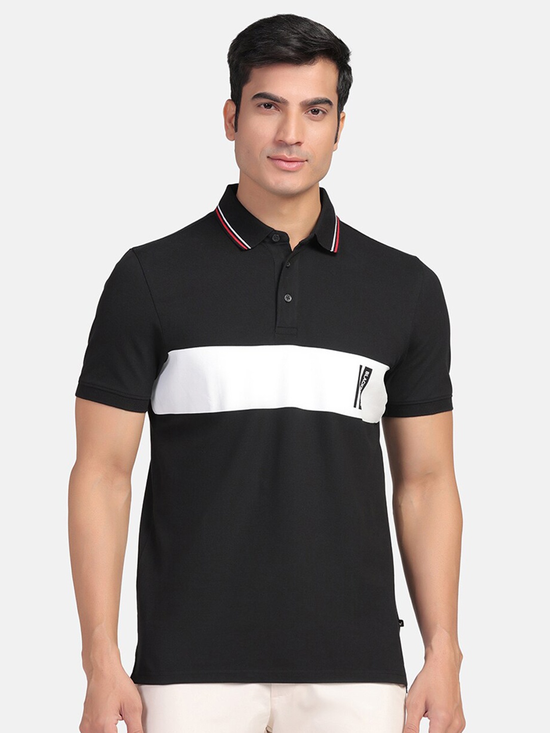 

Blackberrys Striped Polo Collar Cotton Slim Fit T-shirt, Black