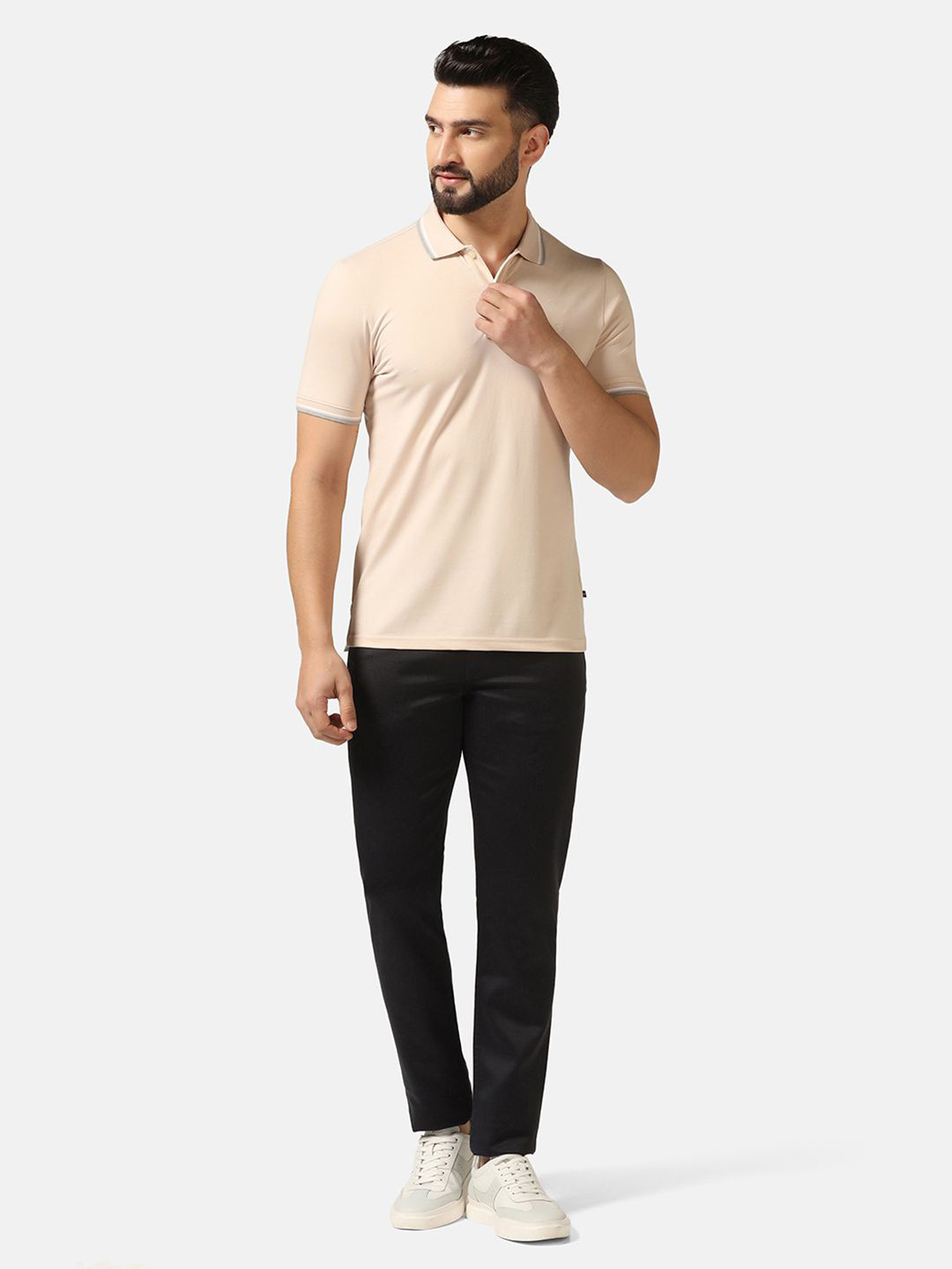 

Blackberrys Polo Collar Short Sleeves Slim Fit Cotton T-shirt, Cream