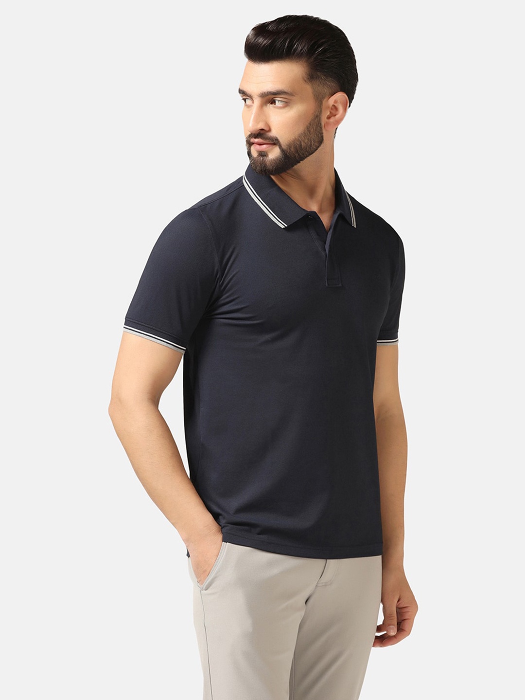 

Blackberrys Polo Collar Short Sleeves Cotton Slim Fit T-shirt, Navy blue