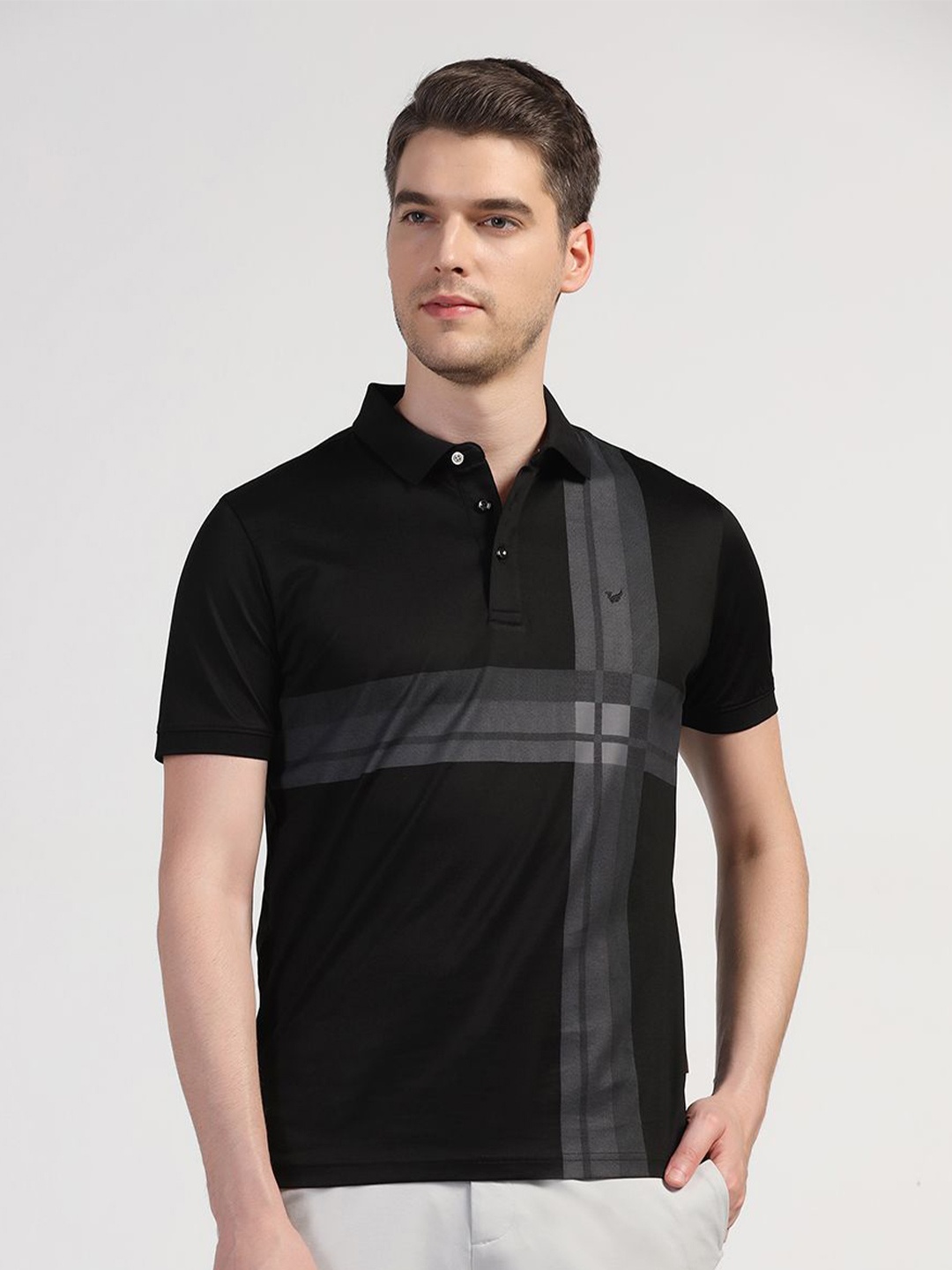 

Blackberrys Striped Polo Collar Cotton Slim Fit T-shirt, Black