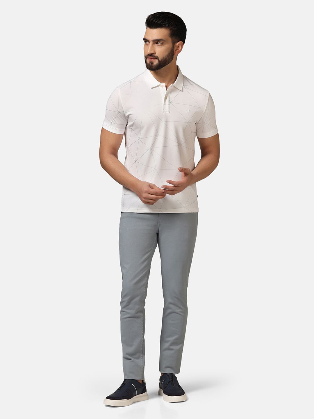 

Blackberrys Geometric Printed Polo Collar Cotton Slim Fit T-shirt, White