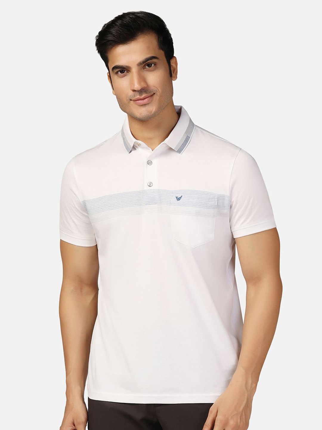 

Blackberrys Striped Polo Collar Cotton Slim Fit T-shirt, White