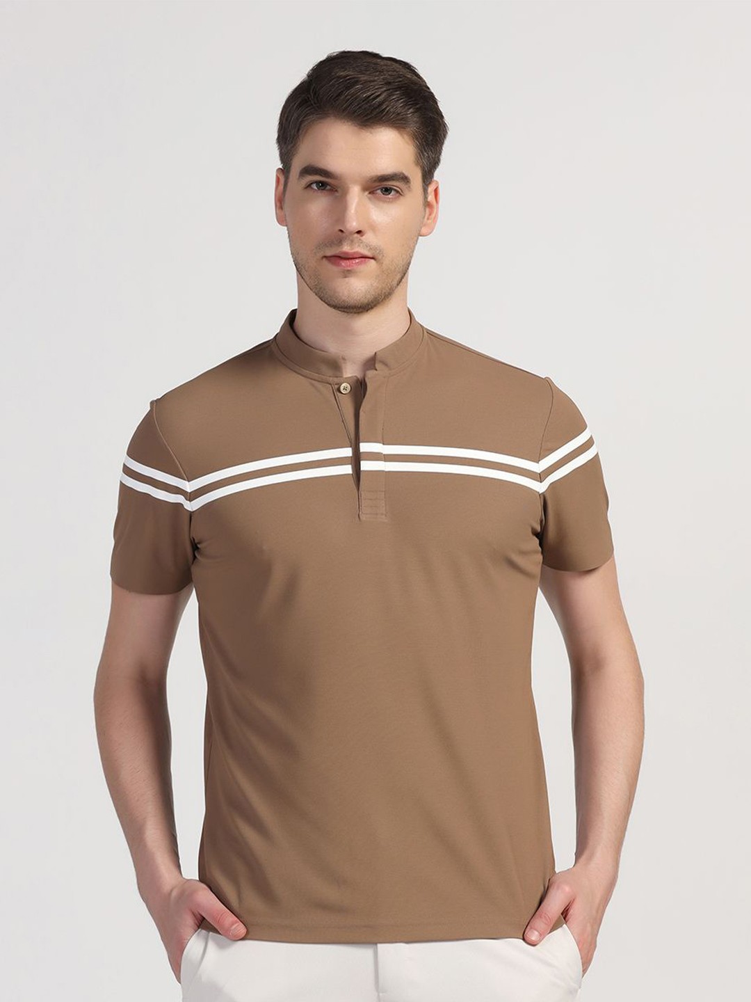 

Blackberrys Men Brown Stripe TechPro Polo Tshirts
