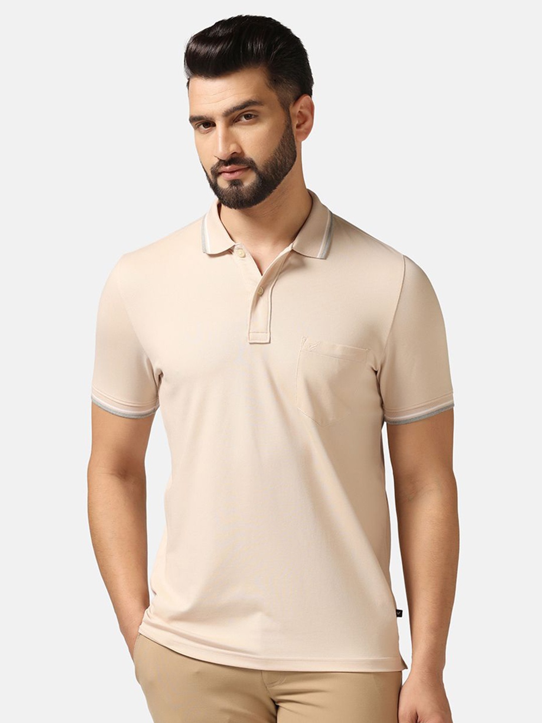 

Blackberrys Polo Collar Short Sleeves Slim Fit Cotton T-shirt, Cream