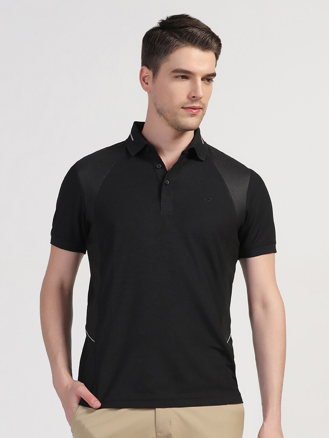 

Blackberrys Men Black Solid TechPro Polo Tshirts