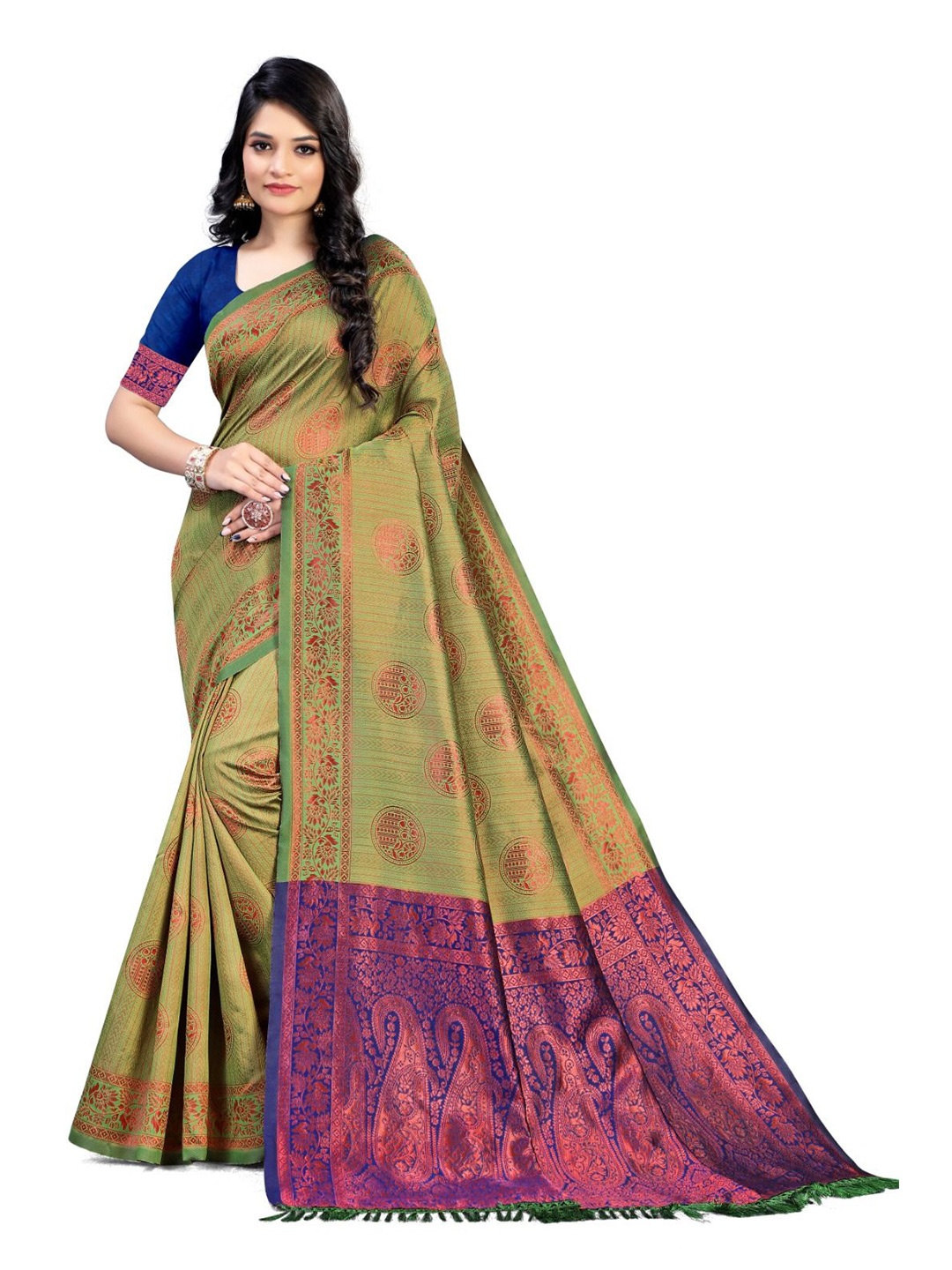 

RUNAYA NX Ethnic Motifs Zari Pure Silk Mysore Silk Saree, Green