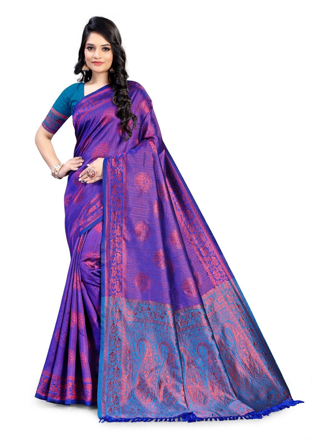 

RUNAYA NX Ethnic Motifs Zari Pure Silk Mysore Silk Saree, Purple
