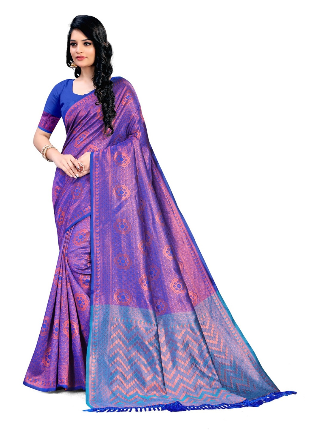 

RUNAYA NX Ethnic Motifs Zari Pure Silk Mysore Silk Saree, Purple