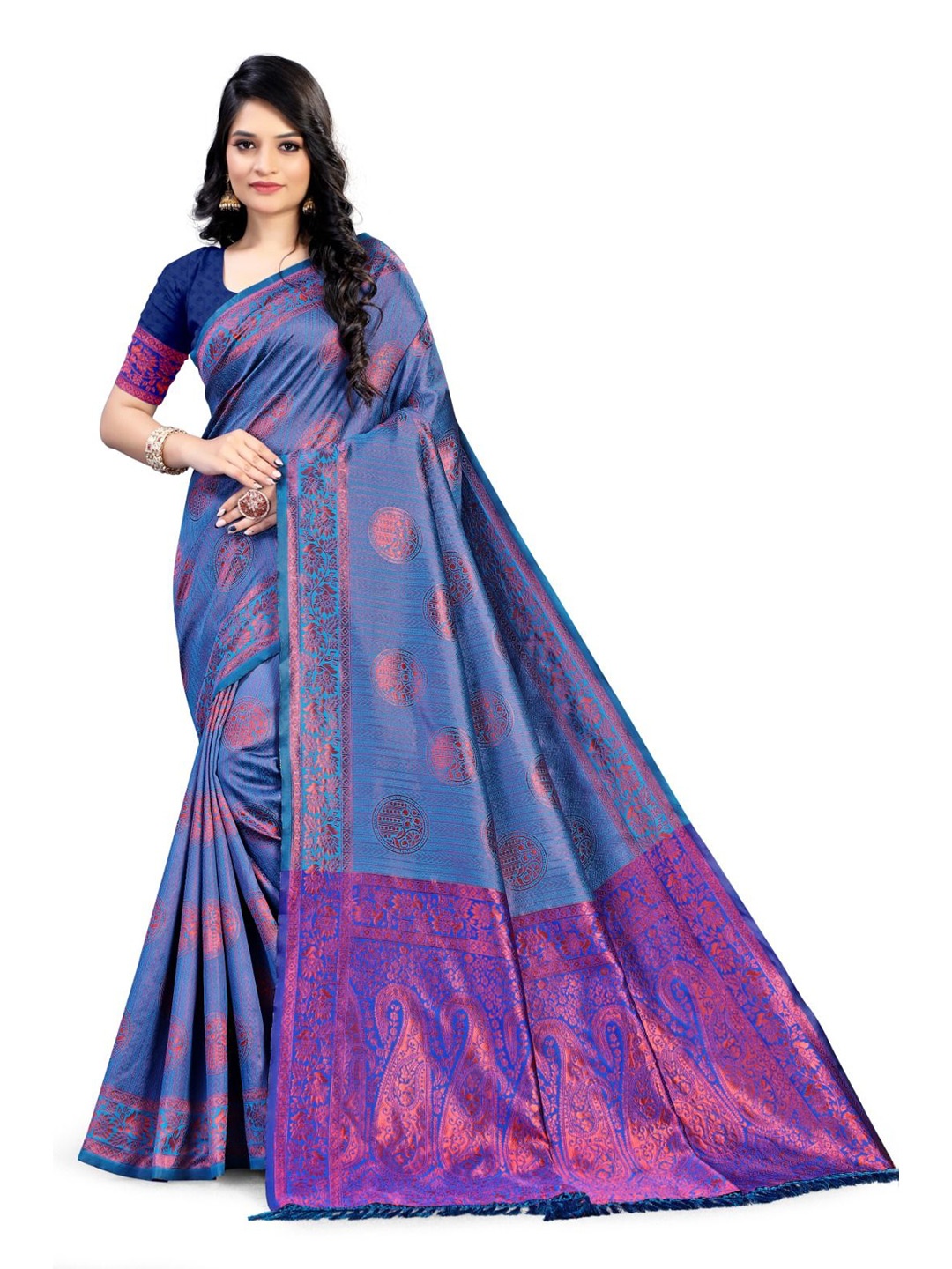 

RUNAYA NX Ethnic Motifs Zari Pure Silk Mysore Silk Saree, Blue
