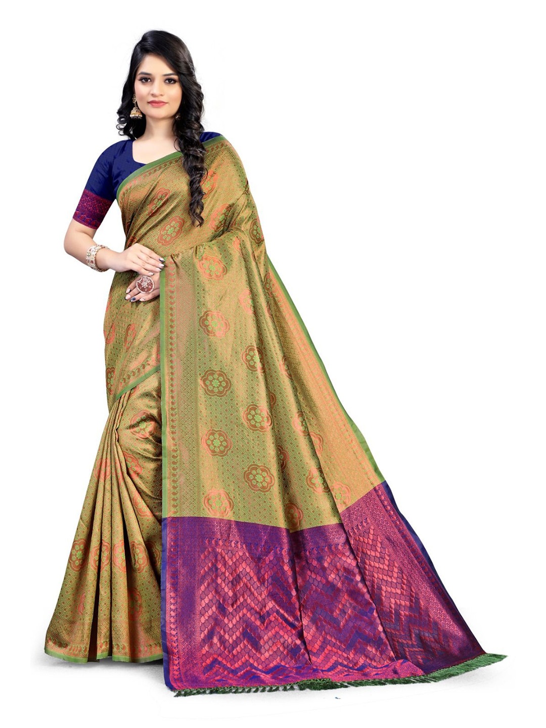 

RUNAYA NX Ethnic Motifs Zari Pure Silk Mysore Silk Saree, Green