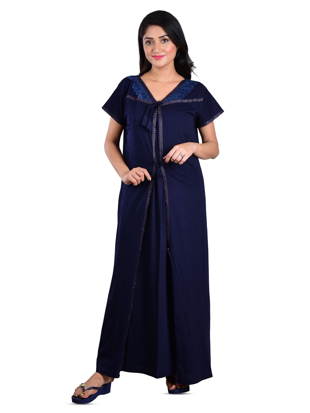 

DUI KONNA V-Neck Maxi Nightdress With Robe, Navy blue