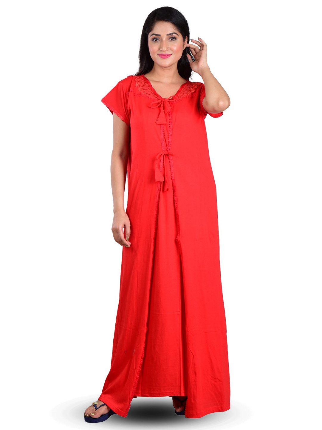 

DUI KONNA Shoulder Straps Maxi Nightdress With Robe, Red