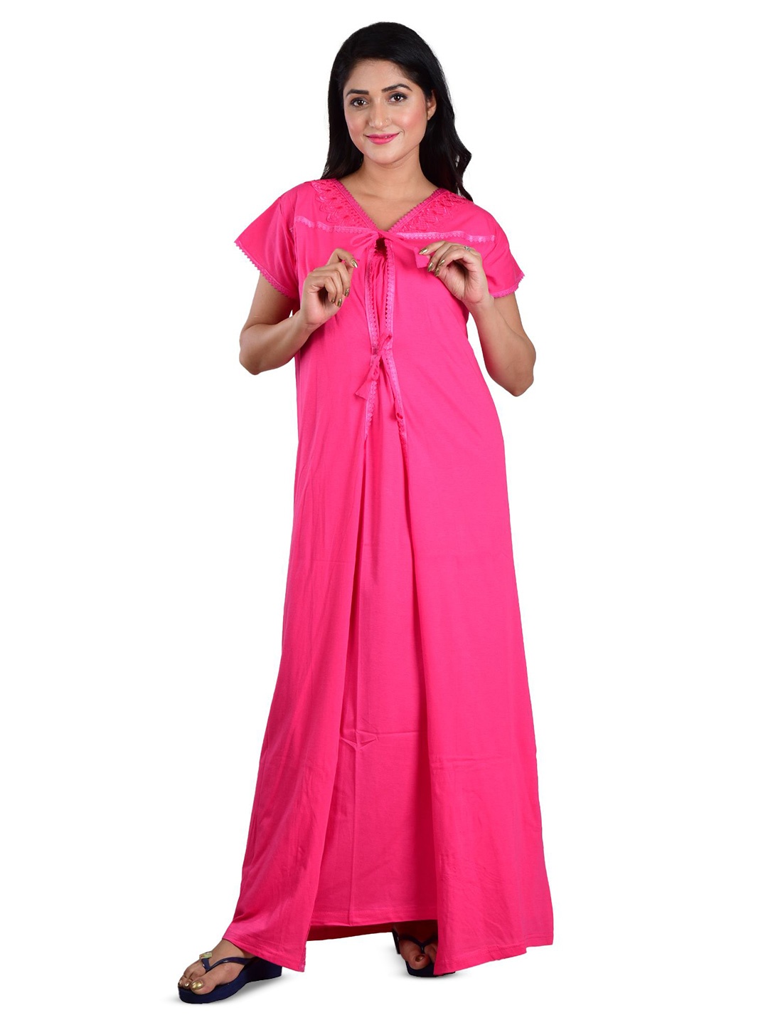 

DUI KONNA Shoulder Straps Maxi Nightdress With Robe, Pink