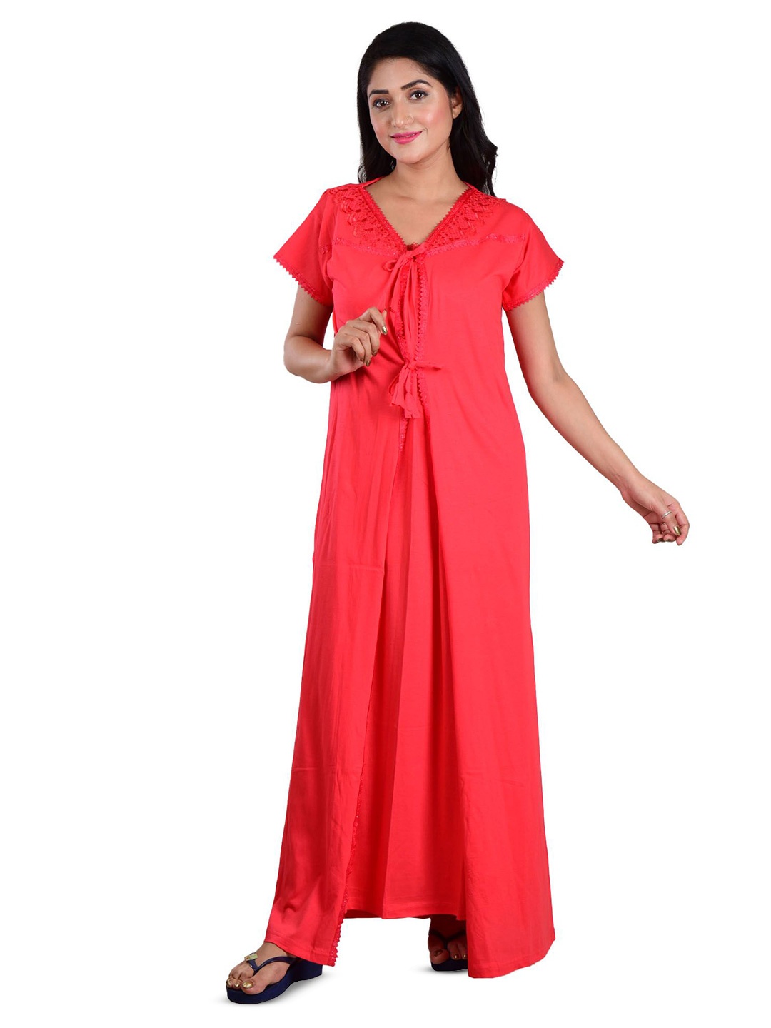 

DUI KONNA Shoulder Straps Maxi Nightdress With Robe, Fuchsia