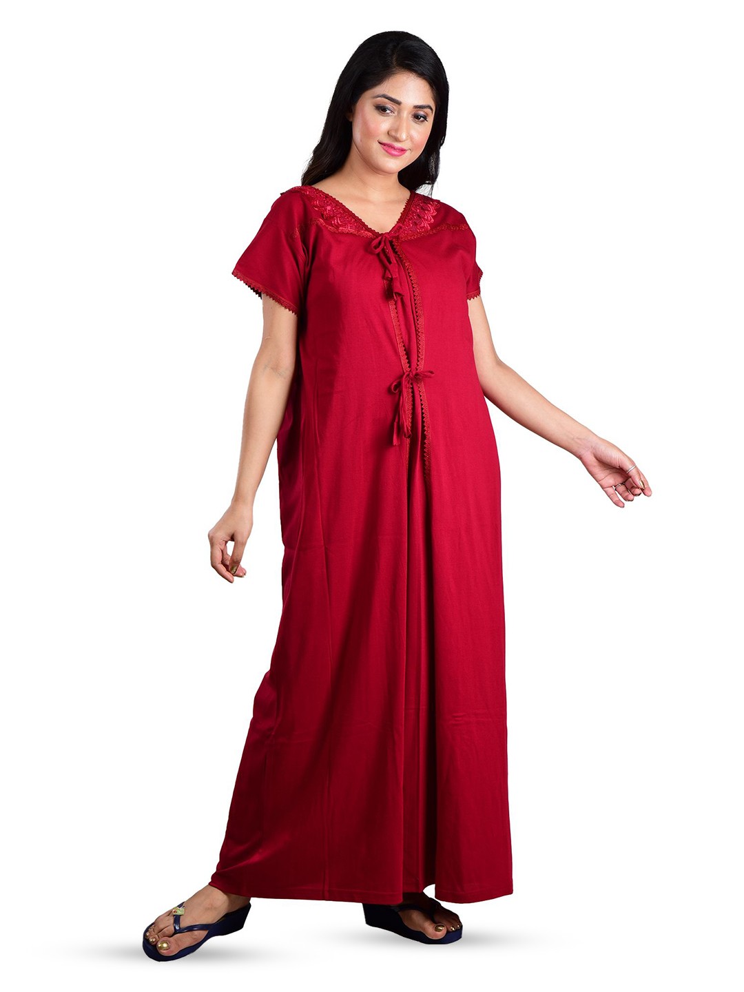

DUI KONNA Shoulder Straps Maxi Nightdress With Robe, Maroon