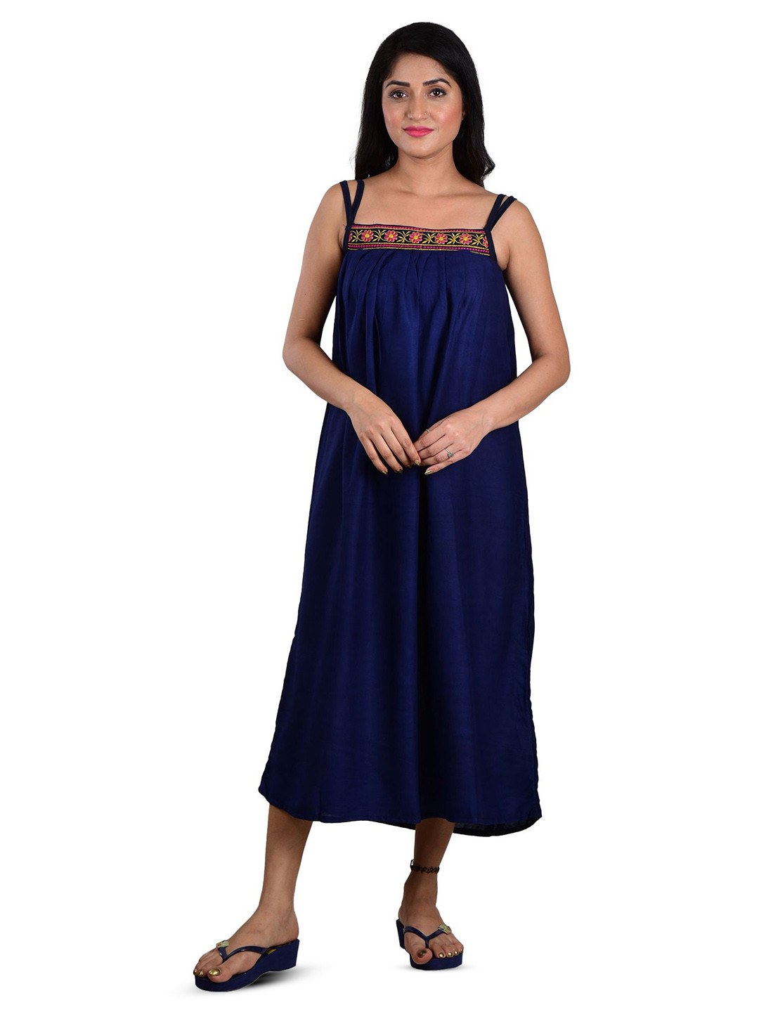 

DUI KONNA Shoulder Straps Midi Nightdress, Navy blue