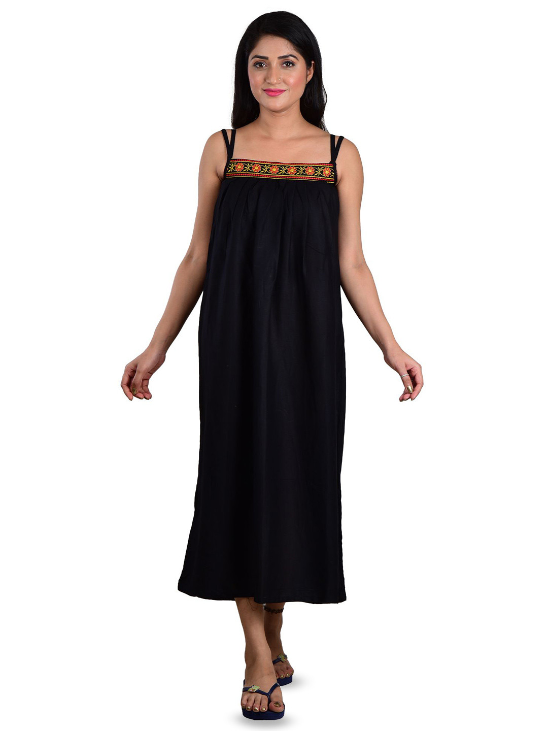 

DUI KONNA Shoulder Straps Midi Nightdress, Black