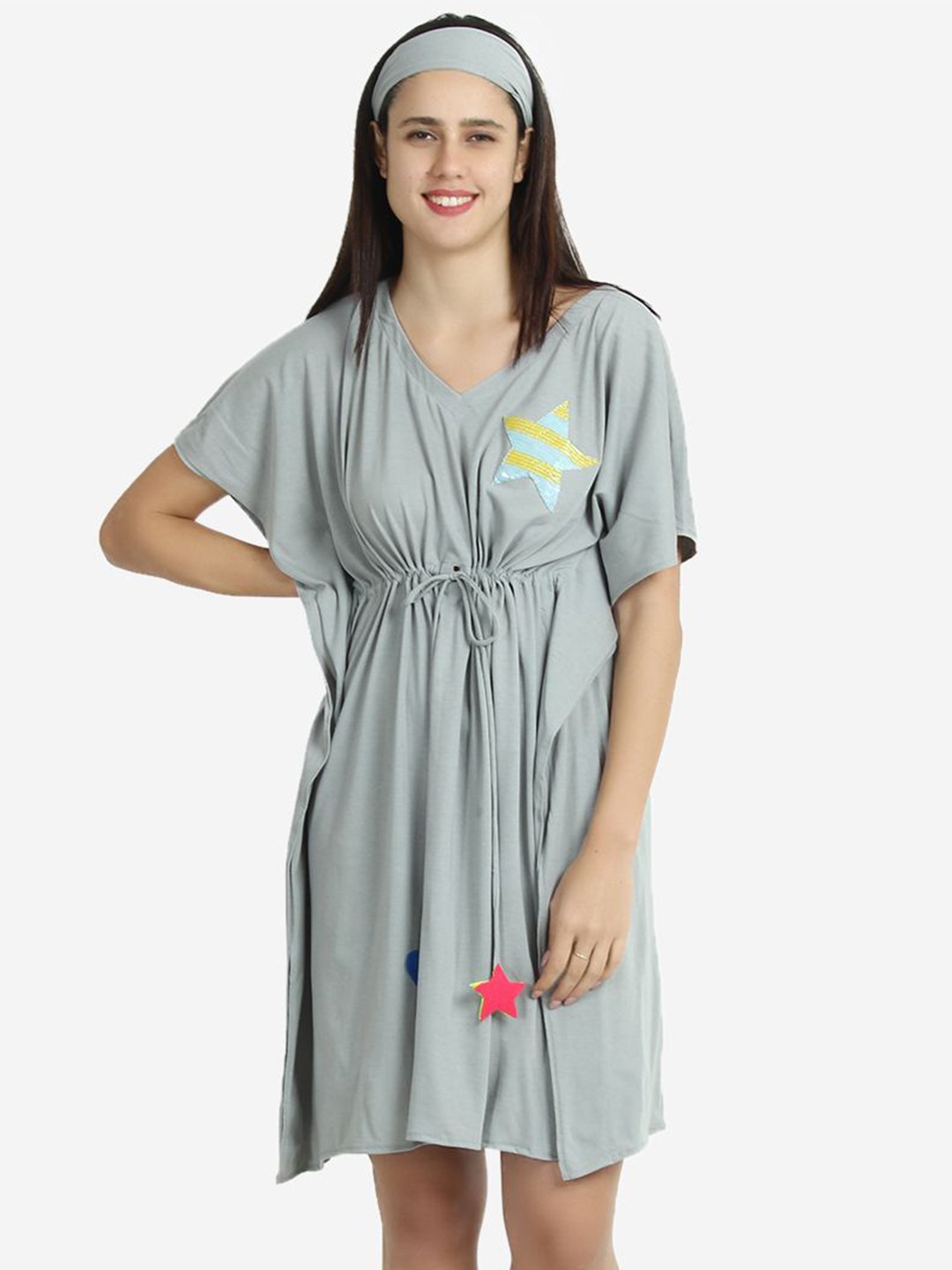 

Beau Design Pure Cotton Kaftan Nightdress, Grey