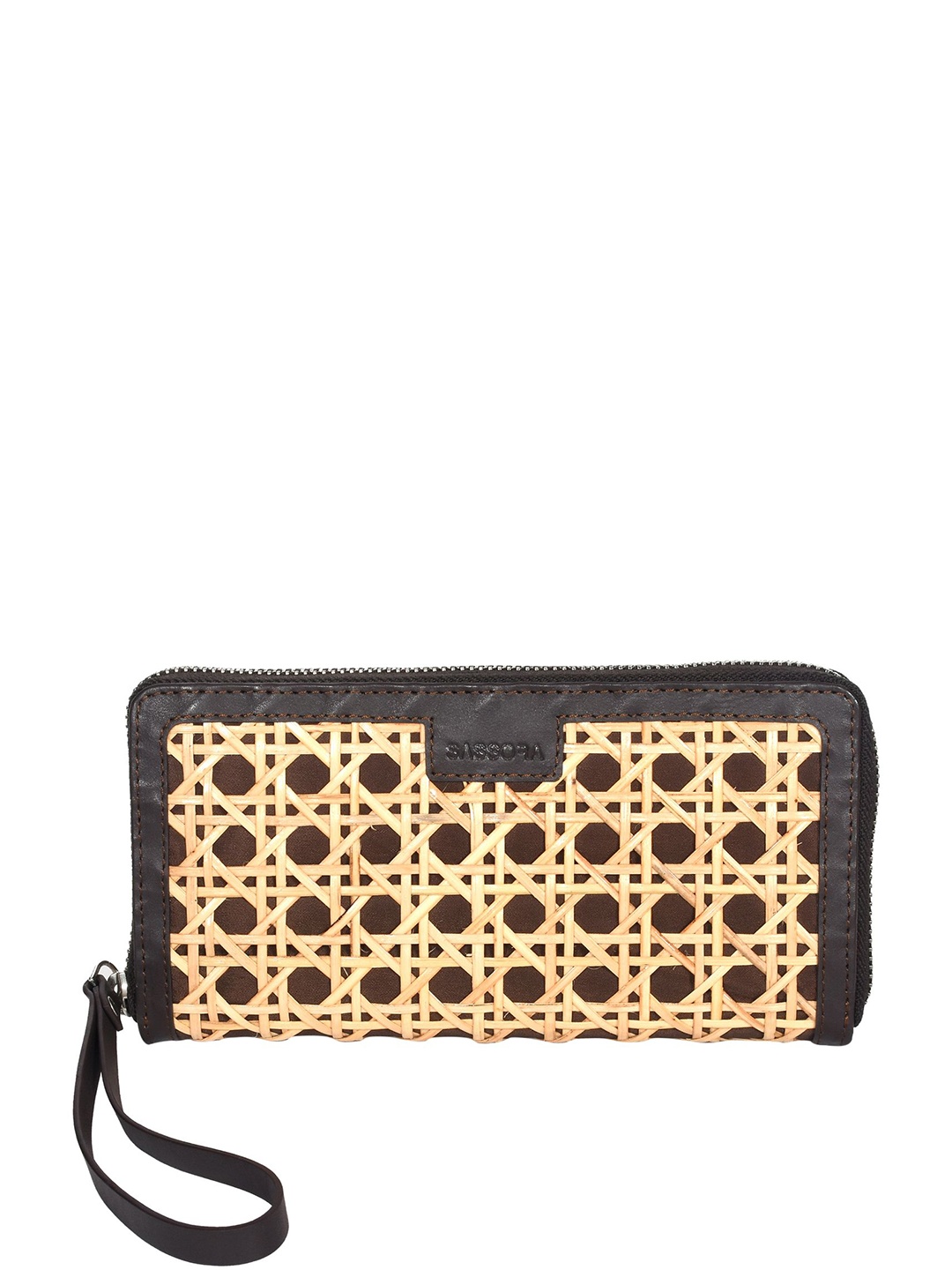 

Sassora Women Textured Cut Work Leather Zip Around Wallet, Brown