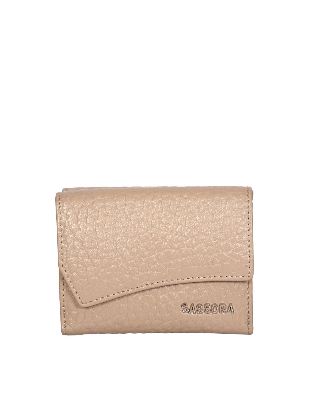 

Sassora Women Textured Bow Detail Leather Three Fold Wallet, Beige