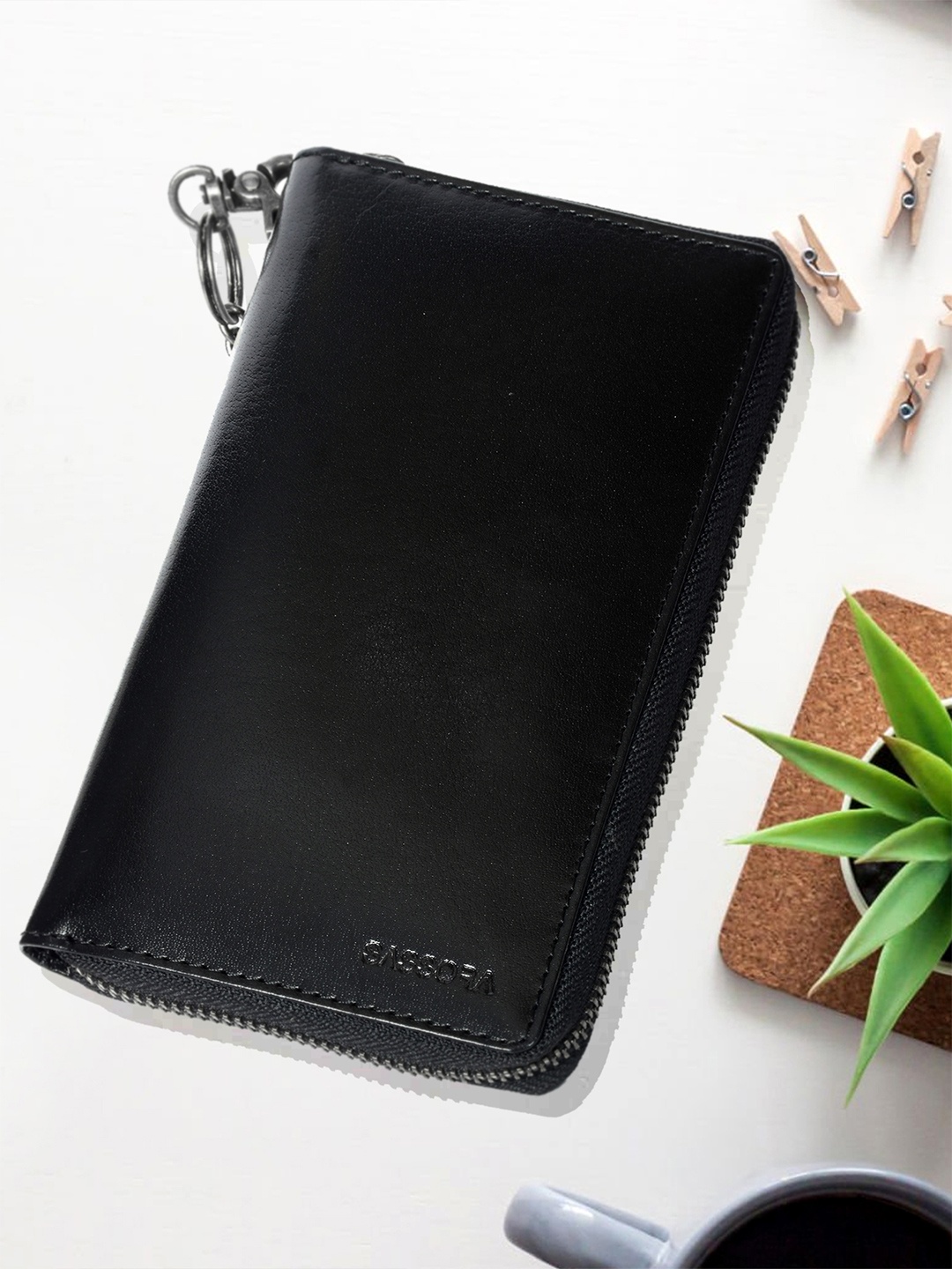 

Sassora Women Leather Zip Around Wallet, Black