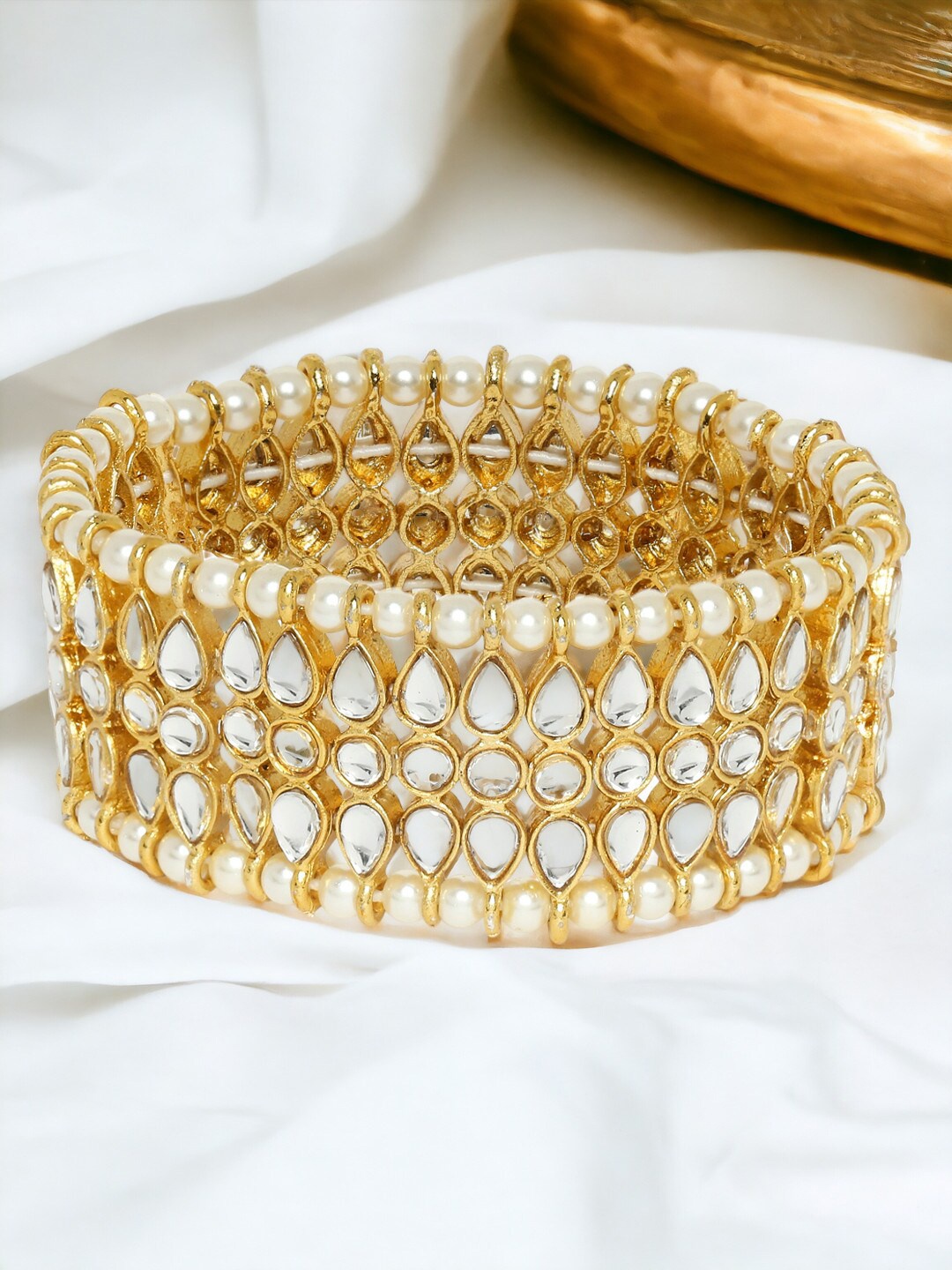 

Anouk Kundan Studded Elasticated Bracelet, Gold