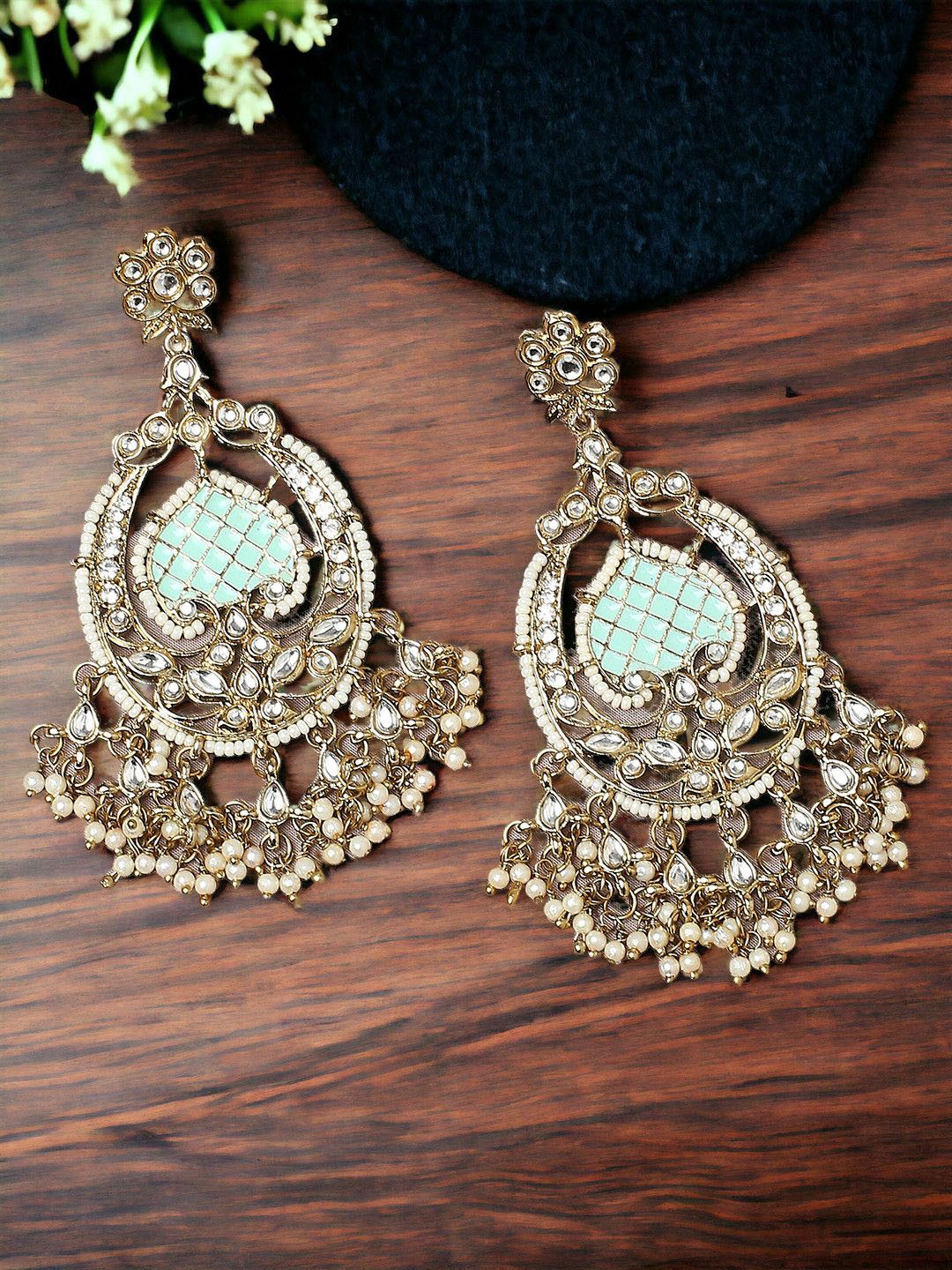 

Anouk Meenakari & Kundan Studded Contemporary Shaped Drop Earrings, Gold