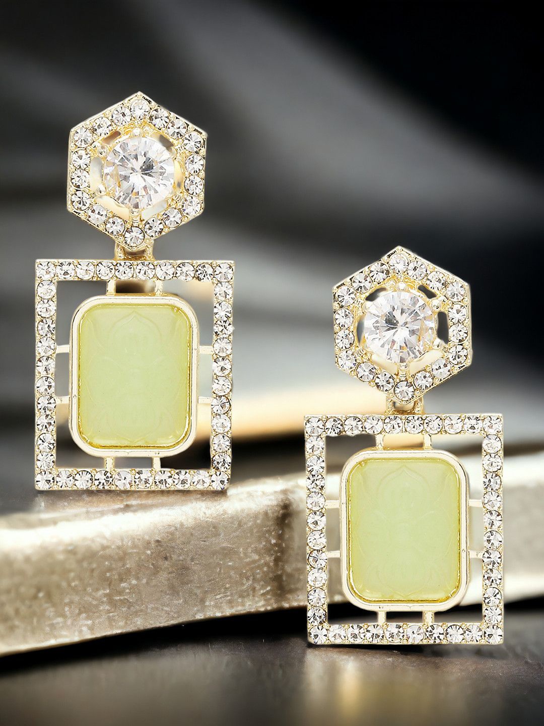 

Anouk Gold-Toned American Diamond-Studded Contemporary Drop Earrings